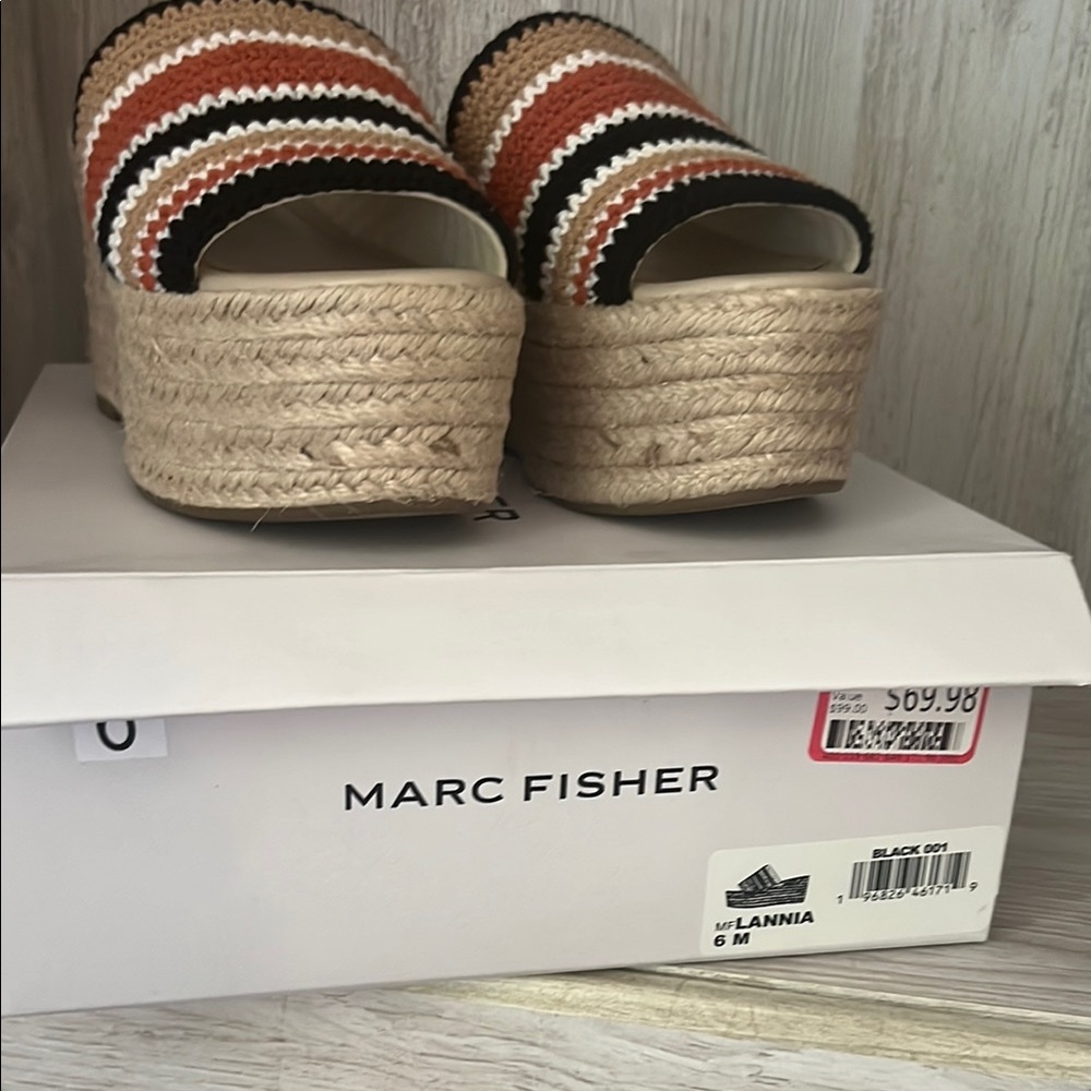 Marc Fisher Black and Brown Wedge Espadrilles